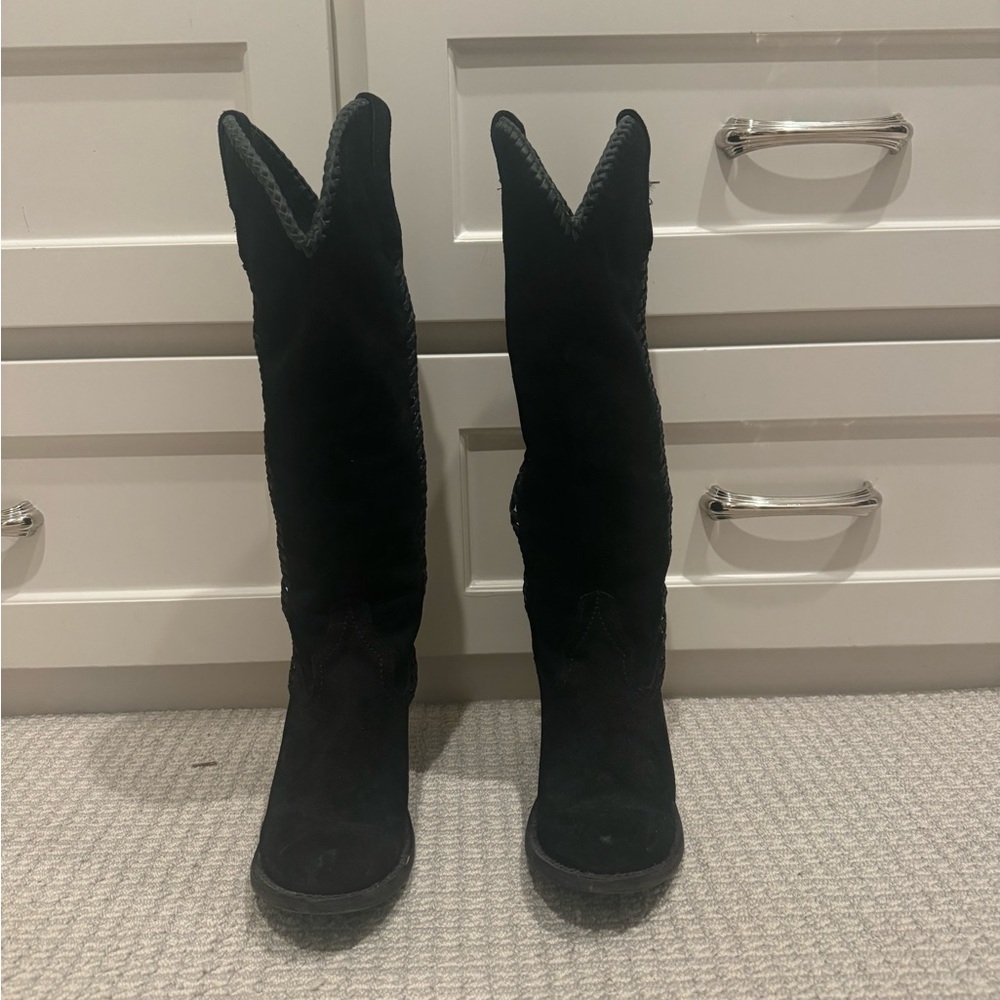 Women's Black Suede Cowboy Boots (Lane)